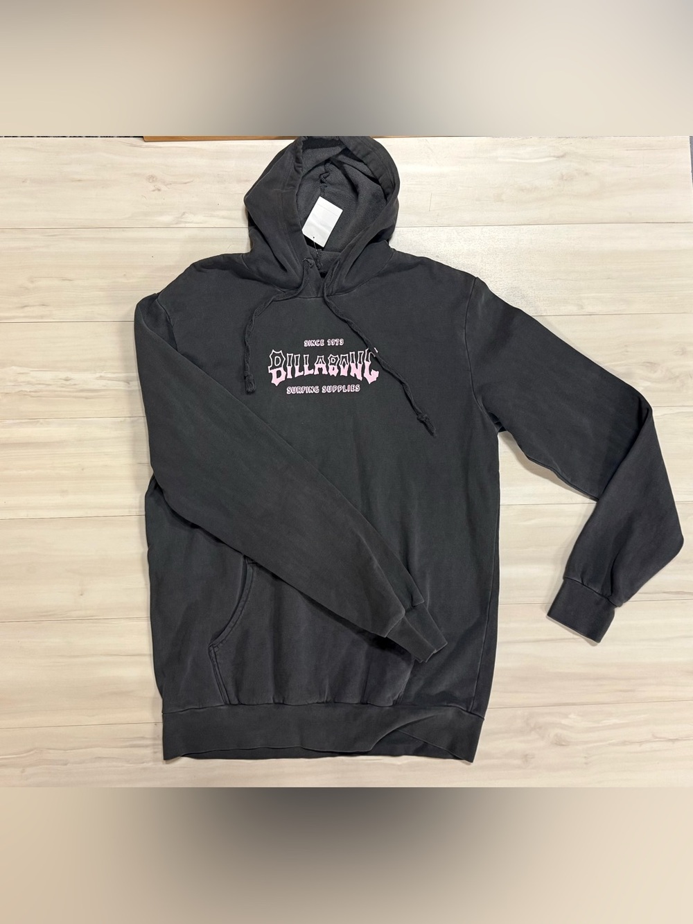 Billabong Womens Vintage Black Pullover Hoodie with light pink logo